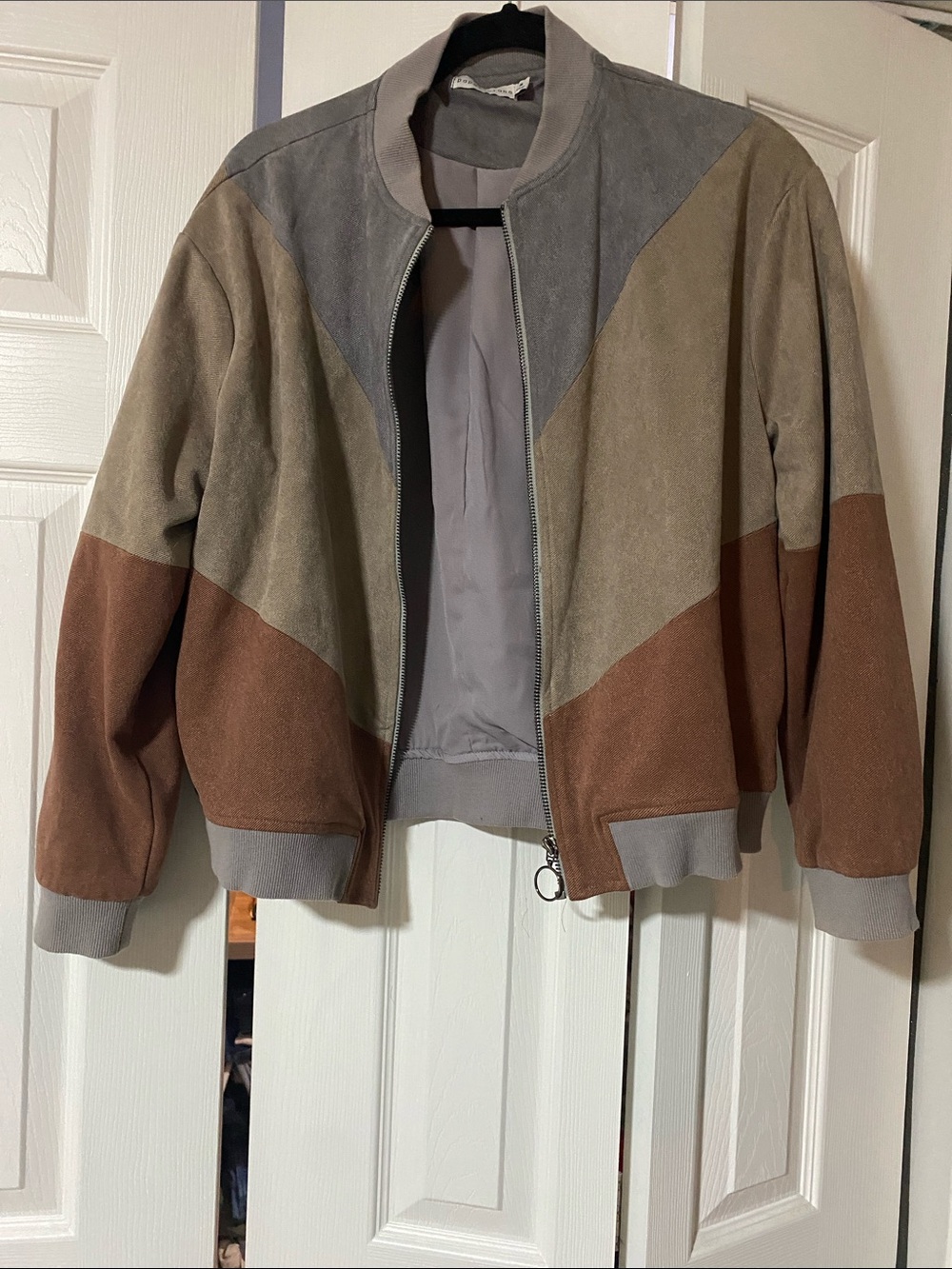 Paper Crane Colorblock Bomber with Grey Trim
